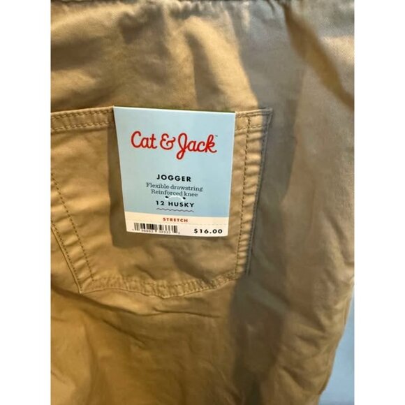 Boys Stretch Woven Jogger Pull-On Pants - Cat & Jack™ Beige 12 Husky - Picture 3 of 3